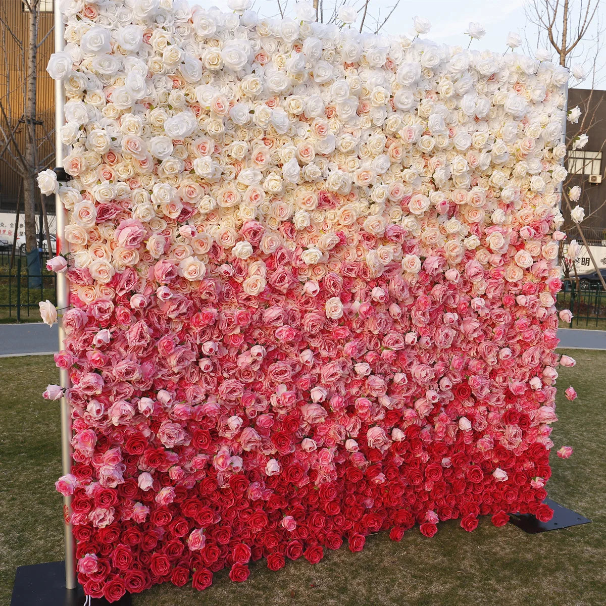 5D Luxury White and Red Gradient Rose Artificial Flower Wall
